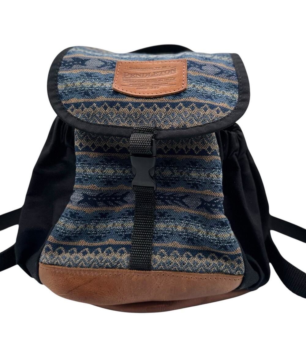 Vintage Pendleton Mini Backpack Wool Nylon Leather Blue Southwestern Print Cinch